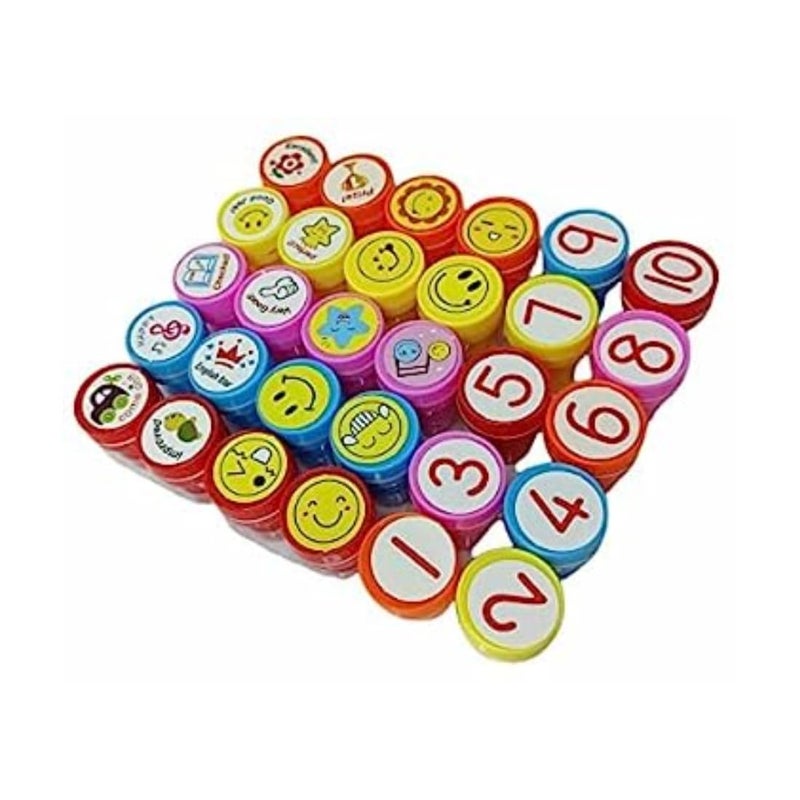 Bulkhunt 10 Motivation 10 Emoji and 10 Number Stamper for Kids Educational Toys Art and Craft School Supplies Set of 30