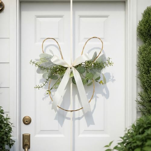 Shimeyao Easter Bunny Wreaths for Front Door 126 x 118 Inch Spring Easter Sign He is Risen Bunny Wreath Greenery Lambs Ear Leaves Spring Hanging Decor Rabbit Farmhouse Wall Porch Decorations - Image 1