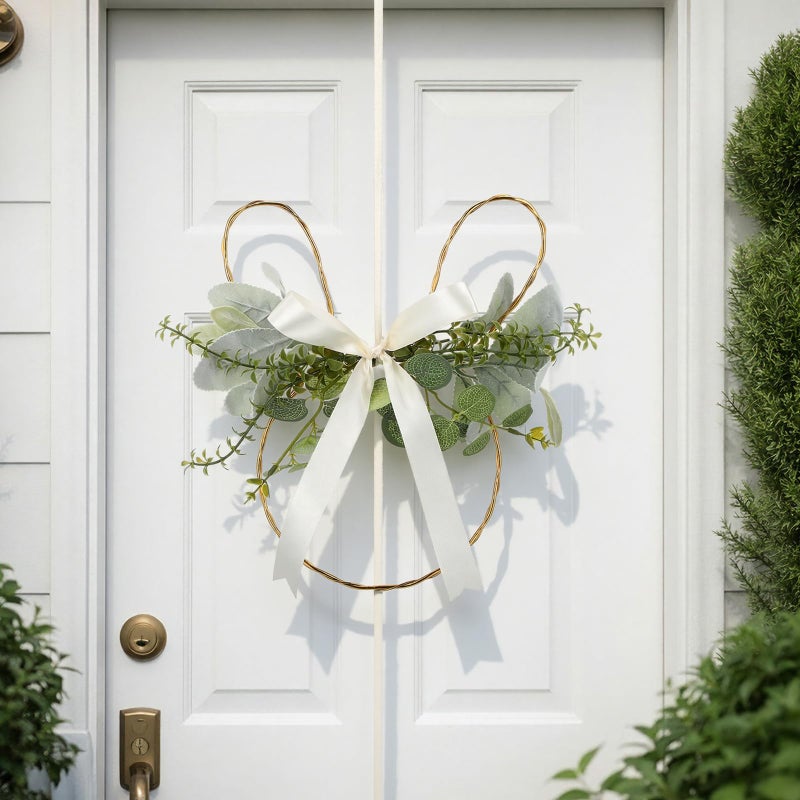 Shimeyao Easter Bunny Wreaths for Front Door 126 x 118 Inch Spring Easter Sign He is Risen Bunny Wreath Greenery Lambs Ear Leaves Spring Hanging Decor Rabbit Farmhouse Wall Porch Decorations - Image 2