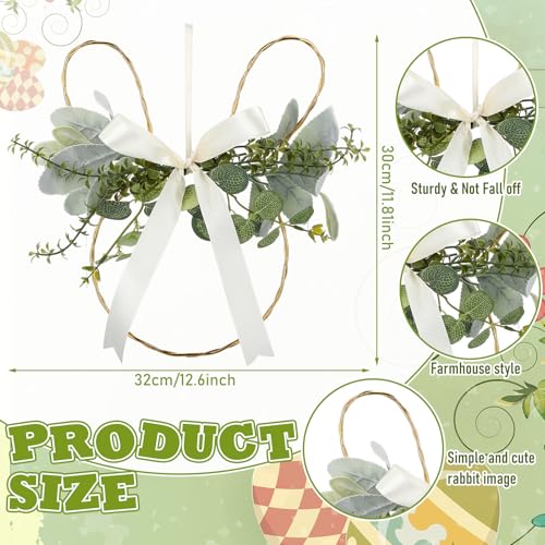 Shimeyao Easter Bunny Wreaths for Front Door 126 x 118 Inch Spring Easter Sign He is Risen Bunny Wreath Greenery Lambs Ear Leaves Spring Hanging Decor Rabbit Farmhouse Wall Porch Decorations - Image 3