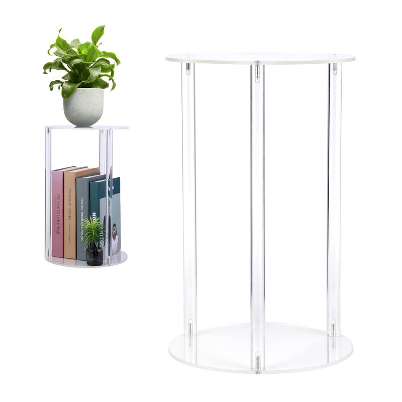 YourGift Plant Stand Indoor Outdoor Acrylic Planter Stand for Indoor Plants Heavy Duty Plant Holder Shelf for Flower Pots Corner Display Rack for Living Room Balcony Garden Patio Clear Round