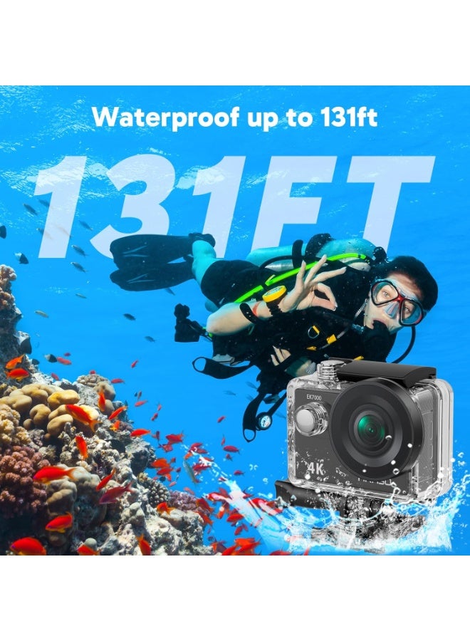 أكاسو كاميرا أكشن AKASO EK7000 بدقة 4K30FPS ودقة 20 ميجابكسل وواي فاي مع تقريب EIS 4X فائق الدقة 131 قدمًا ومقاومة للماء تحت الماء بزاوية واسعة 170 درجة وجهاز تحكم عن بعد يدعم ميكروفون خارجي باللون الأسود - Image 3
