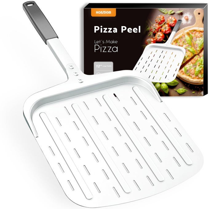 PIZZA PEEL 12 INCH PERFORATED ALUMINUM PIZZA PADDLE 12 WITH HEATRESISTANT HANDLE NONSTICK AND LIGHTWEIGHT PIZZA SPATULA PIZZA OVEN ACCESSORIES