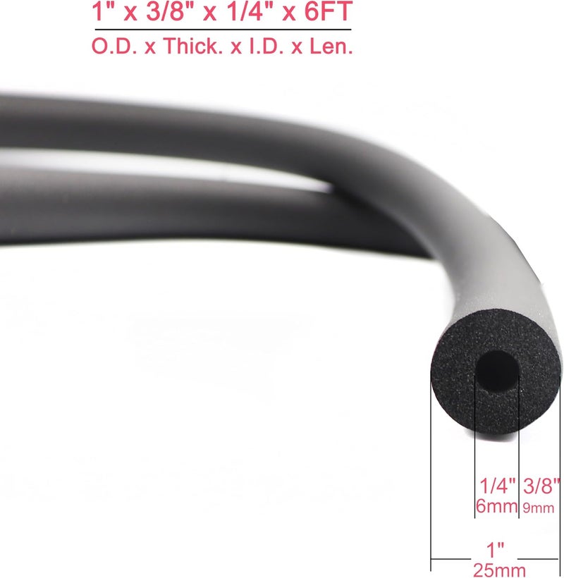 cSeao Pipe Insulation Foam Tube (3/8" x 1/4" x 6FT), 1/4" ID Pipe Insulation, AC & Guitar Stand Foam Tubing, Hollow Pipe Cover, Exercise Machine Handle Protector and Roof Rack - Image 2