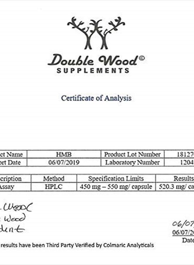 Double Wood Supplements HMB Supplement, Third Party Tested, Made in USA, 120 Capsules, 1000mg per Serving, 500mg per Capsule. - Image 5