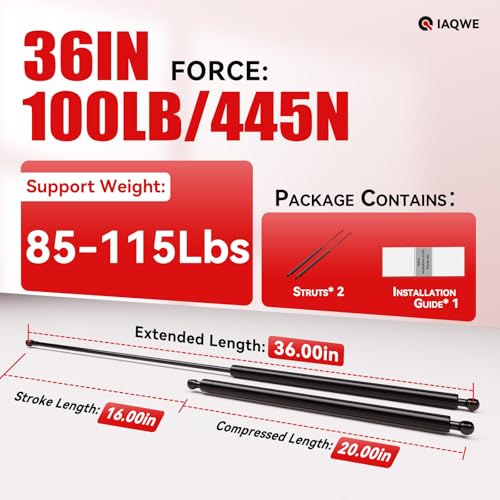 IAQWE P8155 36Inch 100Lb445N Gas Struts Shock Lift Support for Tonneau Cover Heavy Duty RV Bed TV Cabinet Floor Hatch Storage Toy Box Toolbox Lid Truck Topper Camper Window 2Pcs 36 100Lb by IAQWE - Image 3