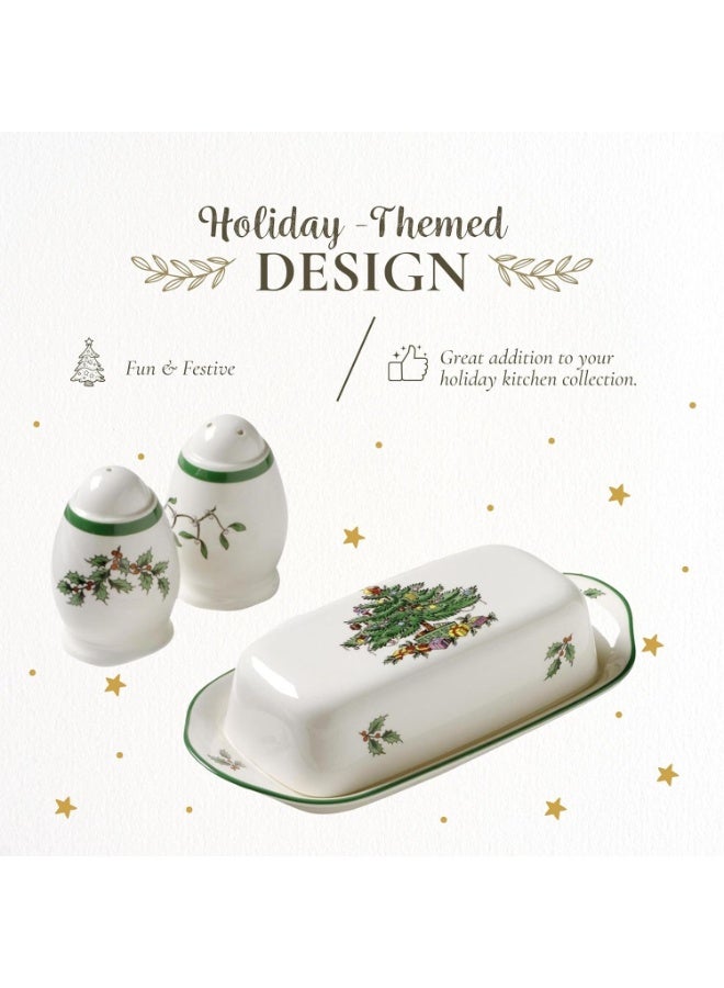 Spode Christmas Tree 3-Piece Hostess Set – Butter Dish with Lid, Salt Shaker & Pepper Shaker – Festive Earthenware for Christmas & Holiday Entertaining – Dishwasher Safe Gift Set - Image 5