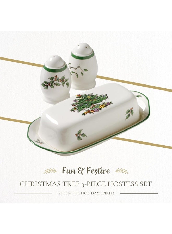 Spode Christmas Tree 3-Piece Hostess Set – Butter Dish with Lid, Salt Shaker & Pepper Shaker – Festive Earthenware for Christmas & Holiday Entertaining – Dishwasher Safe Gift Set - Image 4