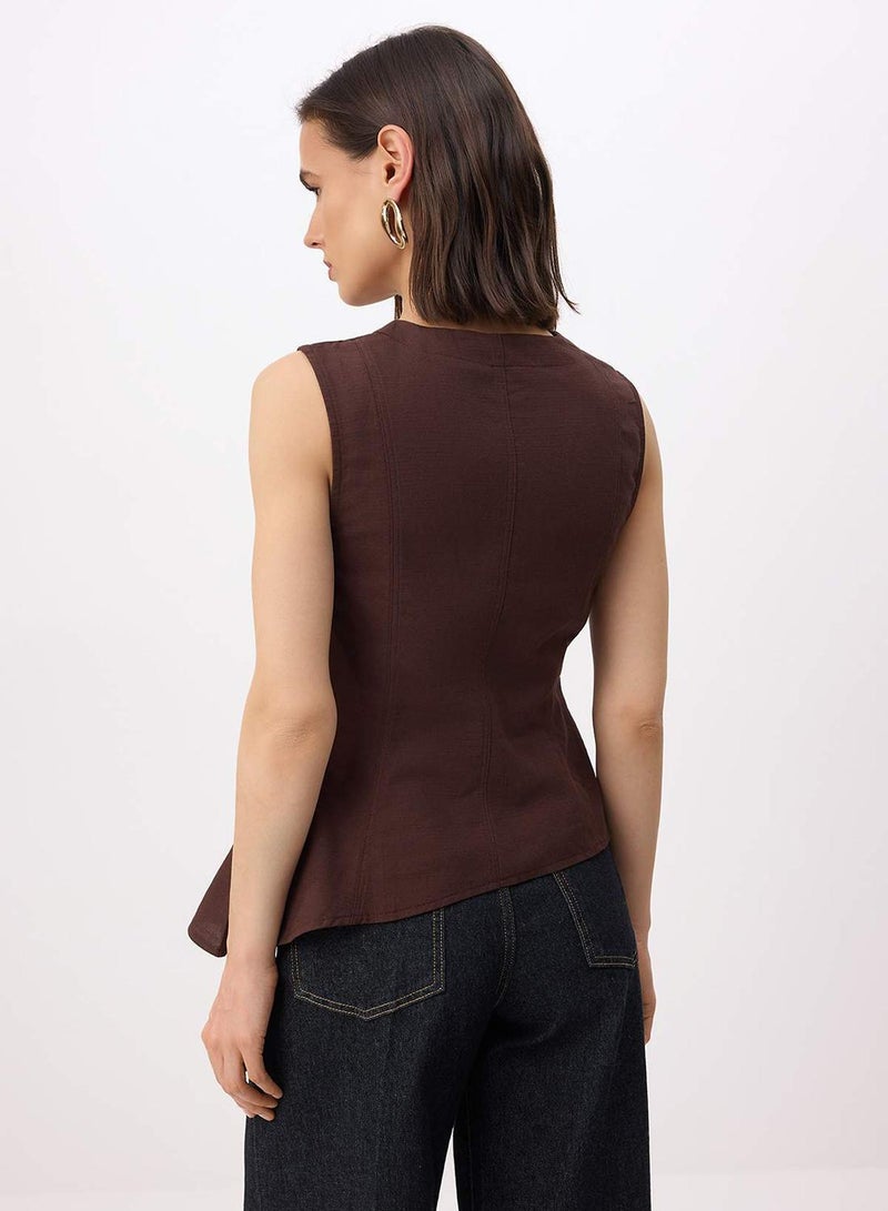 trendyol Brown Fitted Cross Closure Detailed Woven Vest - Image 4