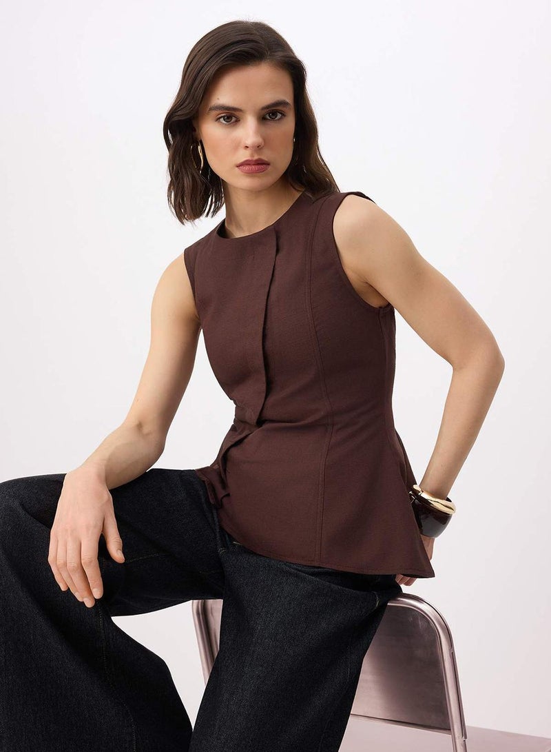 trendyol Brown Fitted Cross Closure Detailed Woven Vest - Image 2