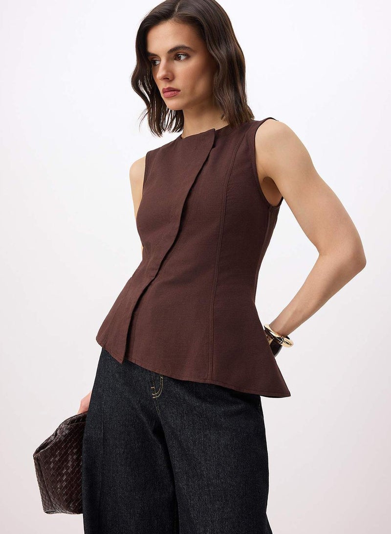 trendyol Brown Fitted Cross Closure Detailed Woven Vest - Image 1
