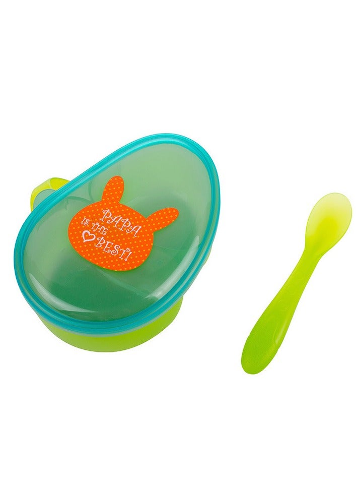 أطفال الهوغوز إناء الطعام المحمول للطفل مقسم بالملعقة منتجات الأم والرضيع أدوات المائدة لتغذية الطفل مجموعة الطعام للأطفال على مدى 4 أشهر (أزرق -أخضر) - Image 2