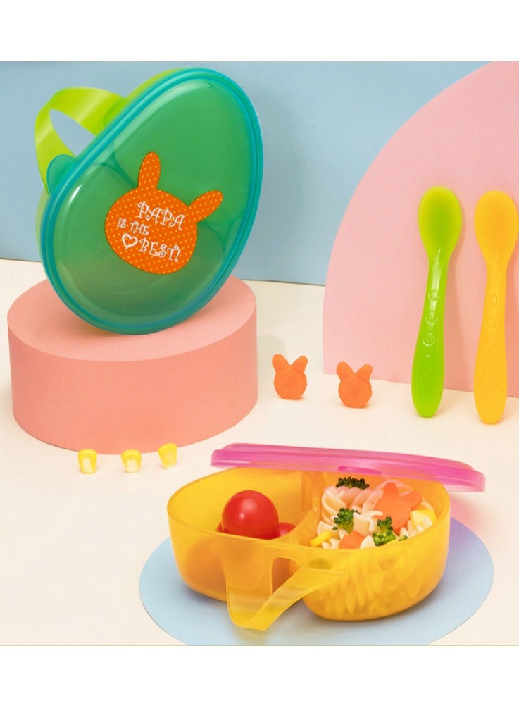 أطفال الهوغوز إناء الطعام المحمول للطفل مقسم بالملعقة منتجات الأم والرضيع أدوات المائدة لتغذية الطفل مجموعة الطعام للأطفال على مدى 4 أشهر (أزرق -أخضر) - Image 1