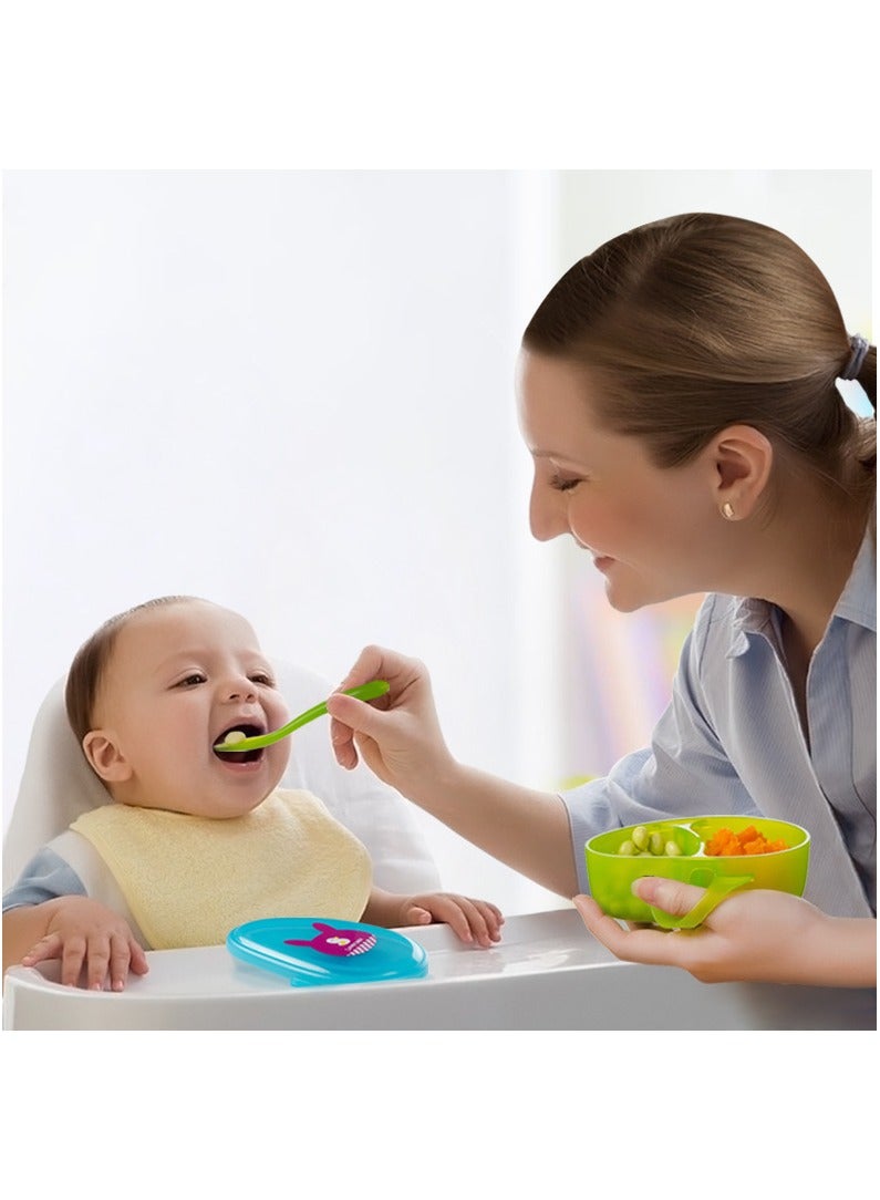 أطفال الهوغوز إناء الطعام المحمول للطفل مقسم بالملعقة منتجات الأم والرضيع أدوات المائدة لتغذية الطفل مجموعة الطعام للأطفال على مدى 4 أشهر (أزرق -أخضر) - Image 5