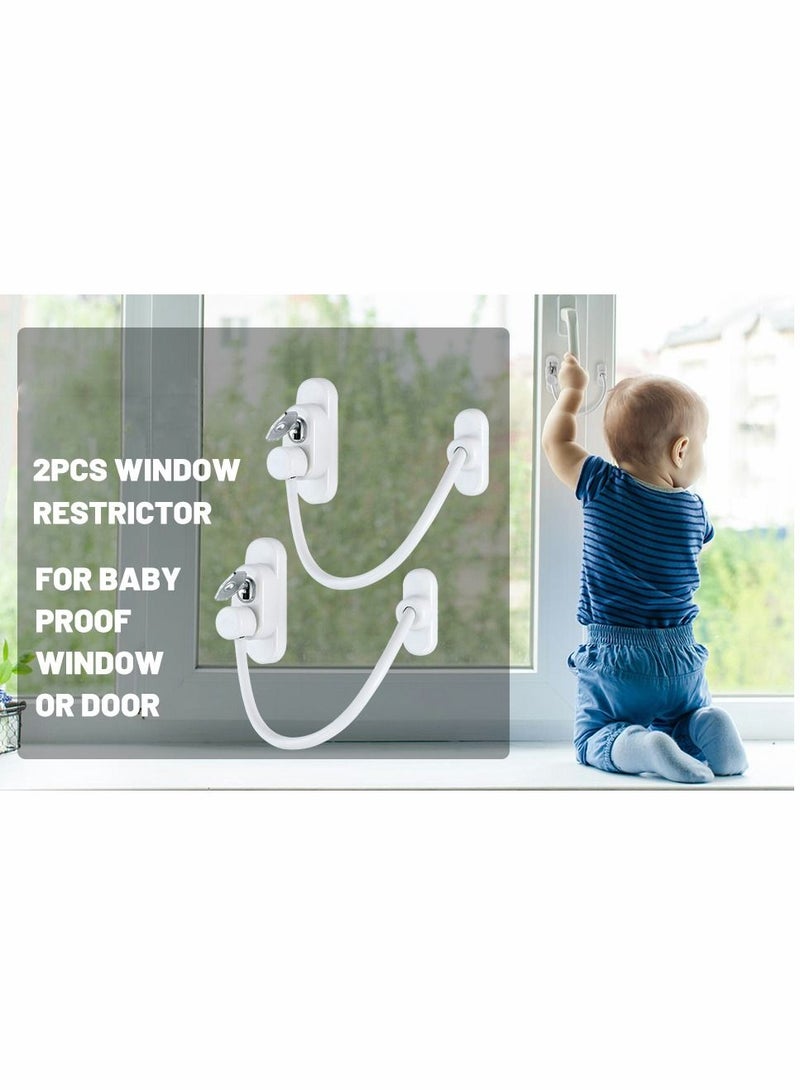 2 Pack Window Door Restrictor Child Baby Safety Security Lock Cable Wire with Self Drilling Screws and Keys for Home Public and Commercial Applications