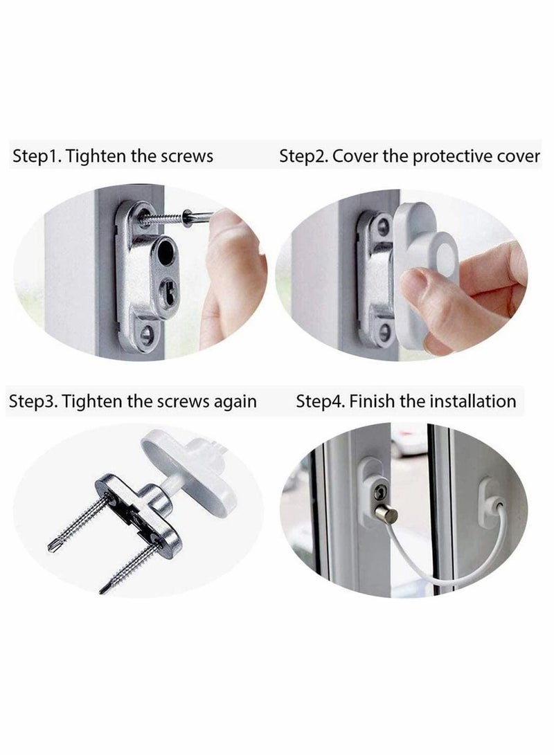 2 Pack Window Door Restrictor Child Baby Safety Security Lock Cable Wire with Self Drilling Screws and Keys for Home Public and Commercial Applications