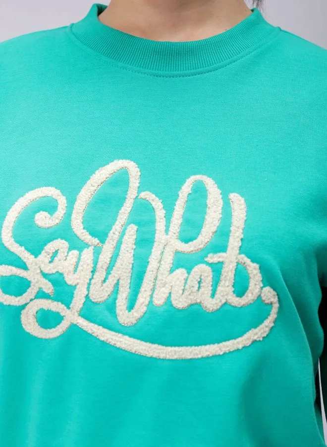 Freehand Women Relaxed Fit Typographic Cropped Sweatshirt