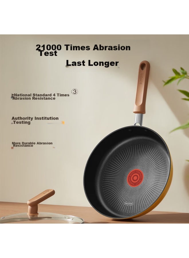 Supor 28cm Yellow Non-stick Frying Pan With Red Oil-gathering Dots, Steak Pan, Breakfast Griddle, Compatible With Induction Cookers - Image 1