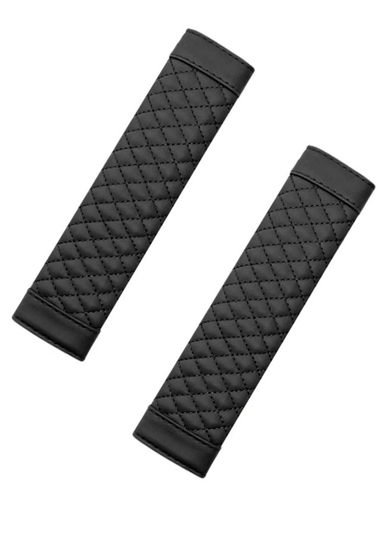1Pairs (2PCS) Leather Car Seat Belt Shoulder Pad Cover Travel Seat Belt Cushion Seatbelt Strap, Black - Image 1
