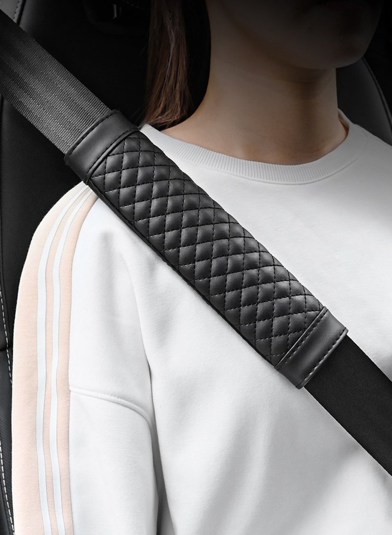 1Pairs (2PCS) Leather Car Seat Belt Shoulder Pad Cover Travel Seat Belt Cushion Seatbelt Strap, Black - Image 2