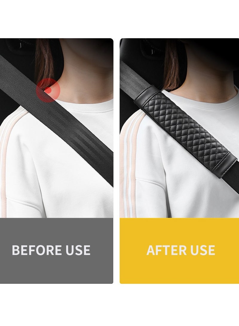 1Pairs (2PCS) Leather Car Seat Belt Shoulder Pad Cover Travel Seat Belt Cushion Seatbelt Strap, Black - Image 4