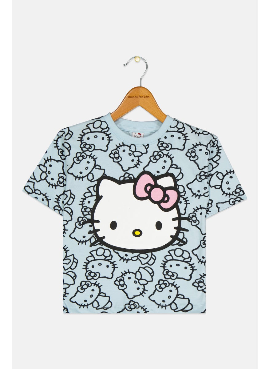 Hello Kitty Kids Girl Graphic Print Short Sleeve Top, Light Blue  - Image 1