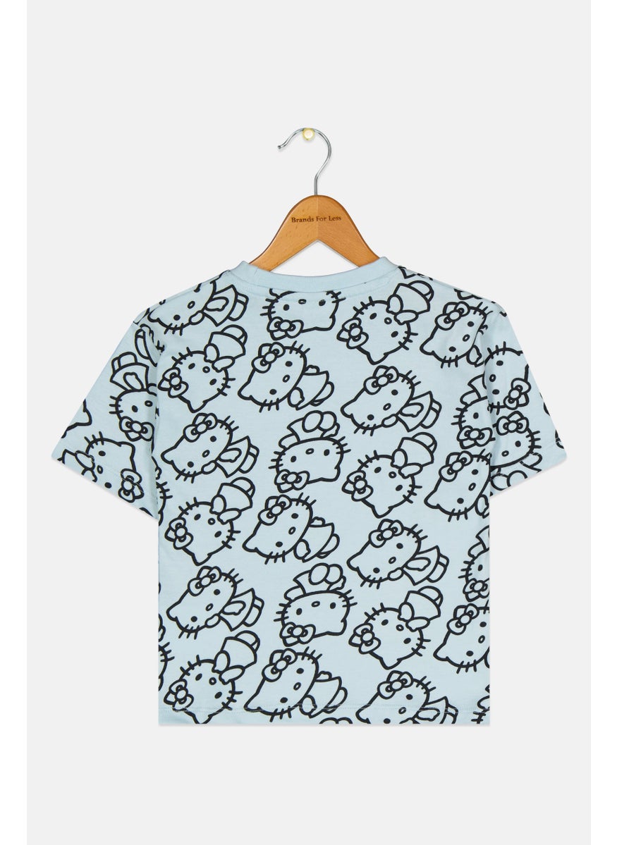 Hello Kitty Kids Girl Graphic Print Short Sleeve Top, Light Blue  - Image 2