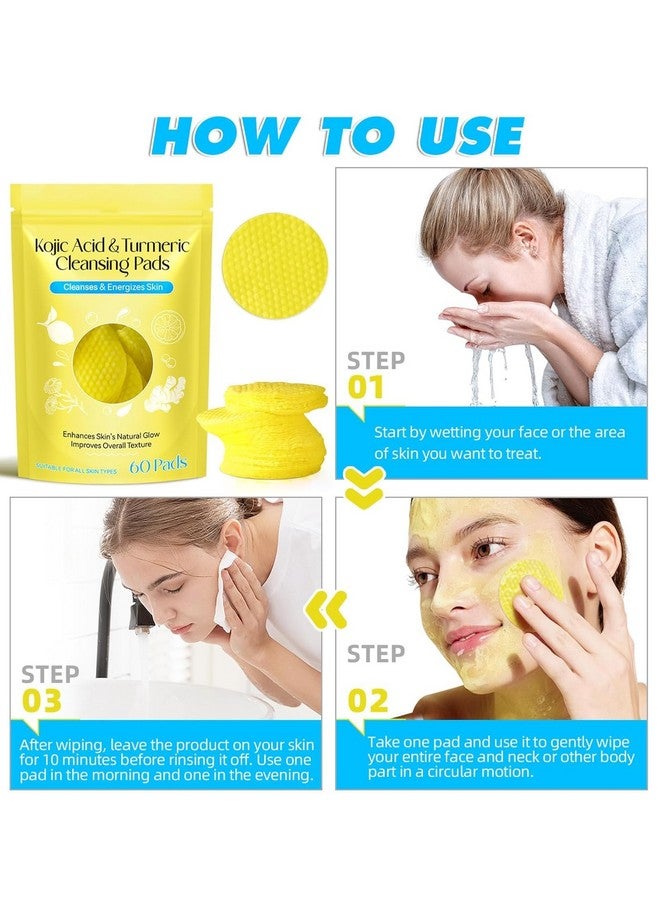 Hebrew Turmericc Cleansing Padds for Facce,60PCS Face Turmericd Padds,Turmericc Cleansing Padds for Dark Spots,Turmeric Exfoliating Padds for Face and Body with Vitamin B5 Vitamin C for Body's Skin - Image 4