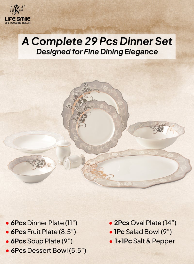 Life Smile 29-Pcs Dinner Set – Porcelain Dinnerware - Serving Dish and Bowls Set Includes 6x Dinner Plates, 6x Fruit Plates, 6x Soup Plates, 6 x Dessert Bowls, 2x Oval Plates, 1x Salad Bowl, and 1x Salt and Pepper Shaker Dinnerware Set - Image 2