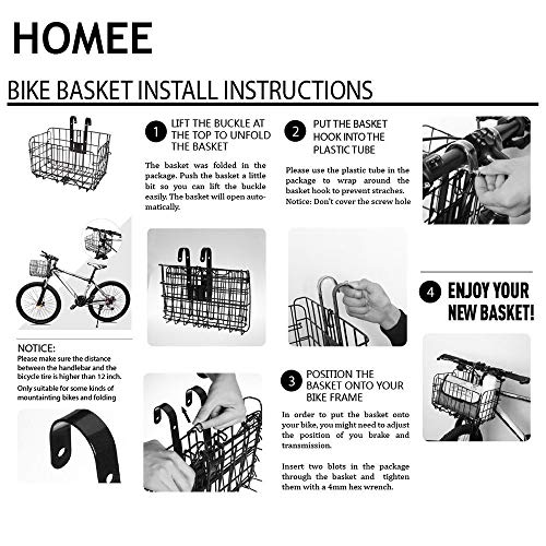 HOMEE Folding Rear Bike Basket Wire Mesh Fold-Up Detachable Front Bag Rear Hanging Bike Basket Bicycle Bag Cargo Rack for Mountain Bike Accessories Bike Frame Basket 1 Pack - Image 3