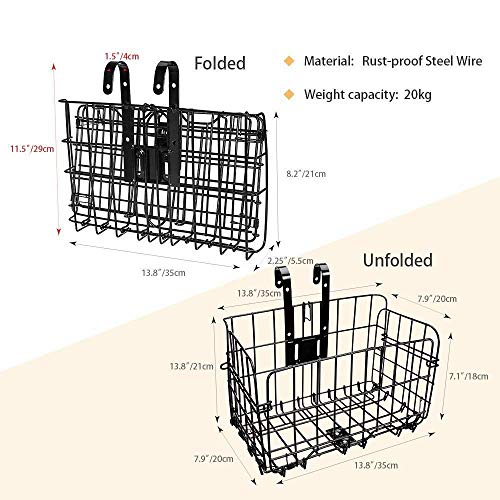 HOMEE Folding Rear Bike Basket Wire Mesh Fold-Up Detachable Front Bag Rear Hanging Bike Basket Bicycle Bag Cargo Rack for Mountain Bike Accessories Bike Frame Basket 1 Pack - Image 4