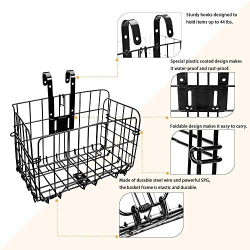HOMEE Folding Rear Bike Basket Wire Mesh Fold-Up Detachable Front Bag Rear Hanging Bike Basket Bicycle Bag Cargo Rack for Mountain Bike Accessories Bike Frame Basket 1 Pack - Image 5