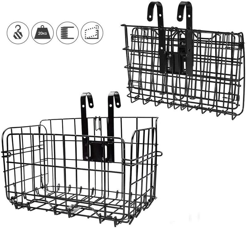 HOMEE Folding Rear Bike Basket Wire Mesh Fold-Up Detachable Front Bag Rear Hanging Bike Basket Bicycle Bag Cargo Rack for Mountain Bike Accessories Bike Frame Basket 1 Pack - Image 1