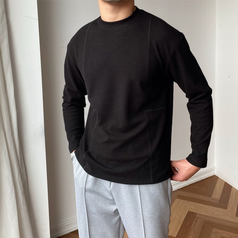 Pit Strip Round Neck Long-Sleeved T-Shirt Men'S Japanese Style K-Style Spring And Autum Simple Casual Light Mature Style Bottoming Shirt Men'S Trbottomy - Image 5