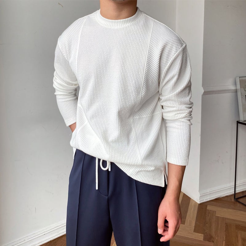 Pit Strip Round Neck Long-Sleeved T-Shirt Men'S Japanese Style K-Style Spring And Autum Simple Casual Light Mature Style Bottoming Shirt Men'S Trbottomy - Image 2