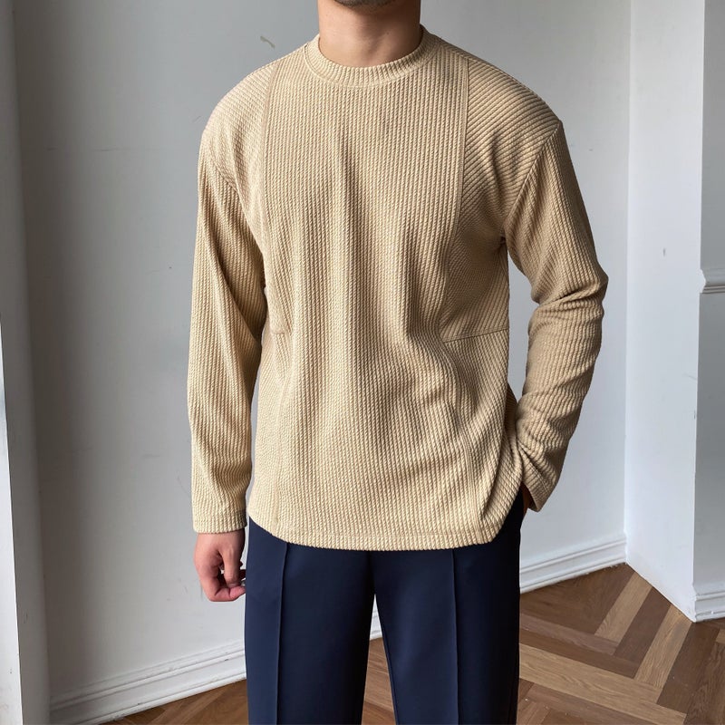 Pit Strip Round Neck Long-Sleeved T-Shirt Men'S Japanese Style K-Style Spring And Autum Simple Casual Light Mature Style Bottoming Shirt Men'S Trbottomy - Image 3