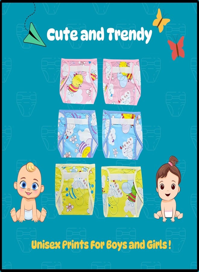 Hooper Baby & Toddler Diaper Covers for 0-3 Years | Washabale, Reusable, Waterproof & Adjustable Nappy Cover | Ultra Soft, and Thin | Unisex Designs, Pack of 6 (Size M) - Image 2