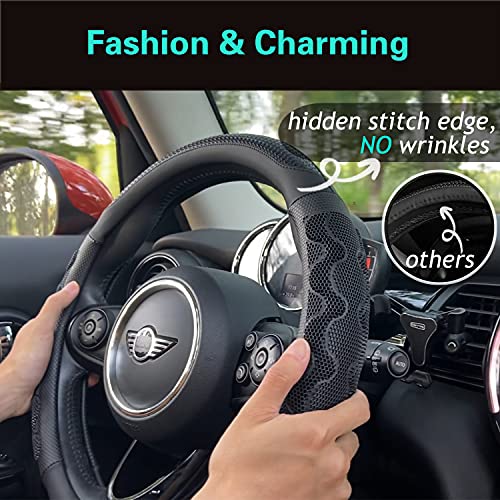 PINCTROT Small Size Steering Wheel Cover Great Grip with 3D Honeycomb Anti-Slip Design, 14 Inch (All Black) - Image 2