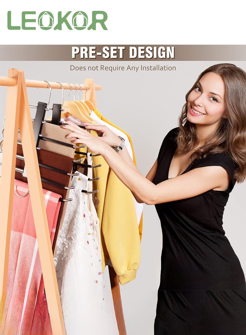 LEOKOR 2 Pack Pants Hangers Space Saving Collapsible Pants Hangers Multifunctional Stainless Steel Rack Hangers 6 Tier Anti-Slip Pants Hangers - Image 4