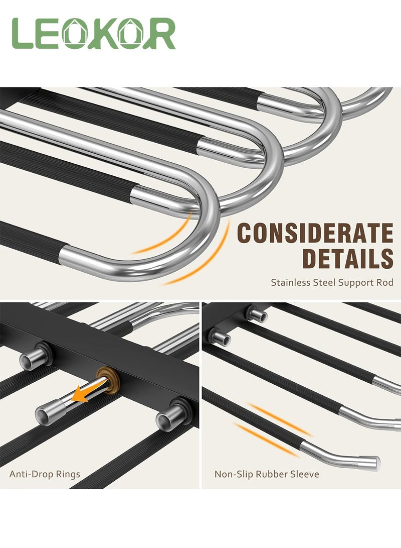 LEOKOR 2 Pack Pants Hangers Space Saving Collapsible Pants Hangers Multifunctional Stainless Steel Rack Hangers 6 Tier Anti-Slip Pants Hangers - Image 5