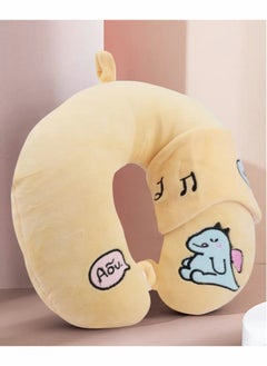Excefore Travel Pillow U Shaped with Sleeping Eye Cover (Yellow)  - Image 1