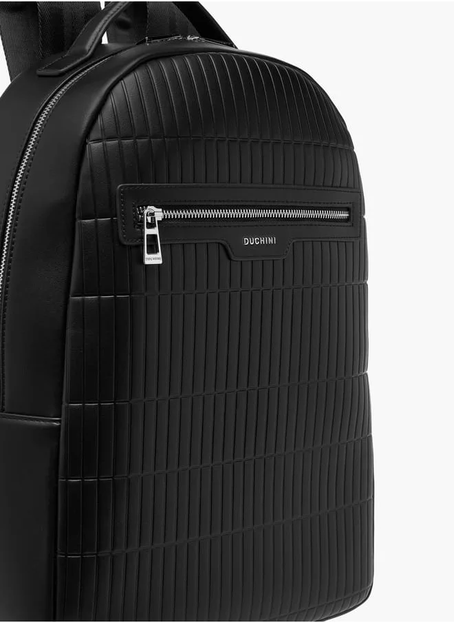 دوتشيني Men Textured Backpack with Adjustable Straps and Zip Closure