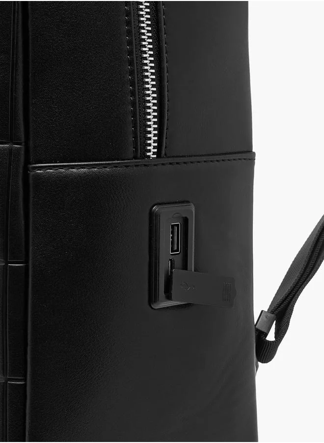 دوتشيني Men Textured Backpack with Adjustable Straps and Zip Closure