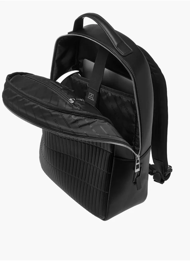 دوتشيني Men Textured Backpack with Adjustable Straps and Zip Closure
