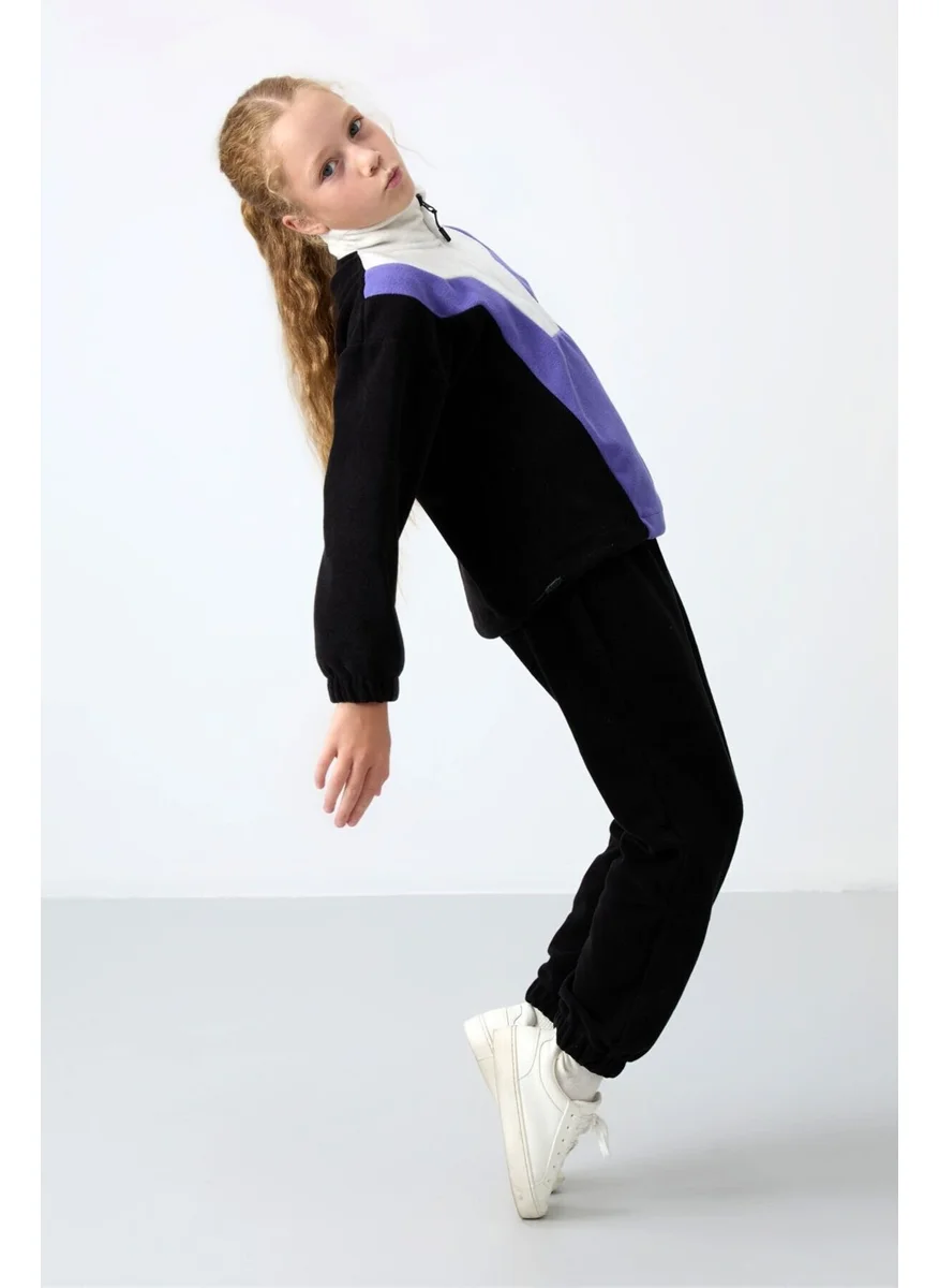 Tommy Life Black Thick Soft Texture Oversize Embroidered Polar Fleece Girl Sweatshirt - 75153