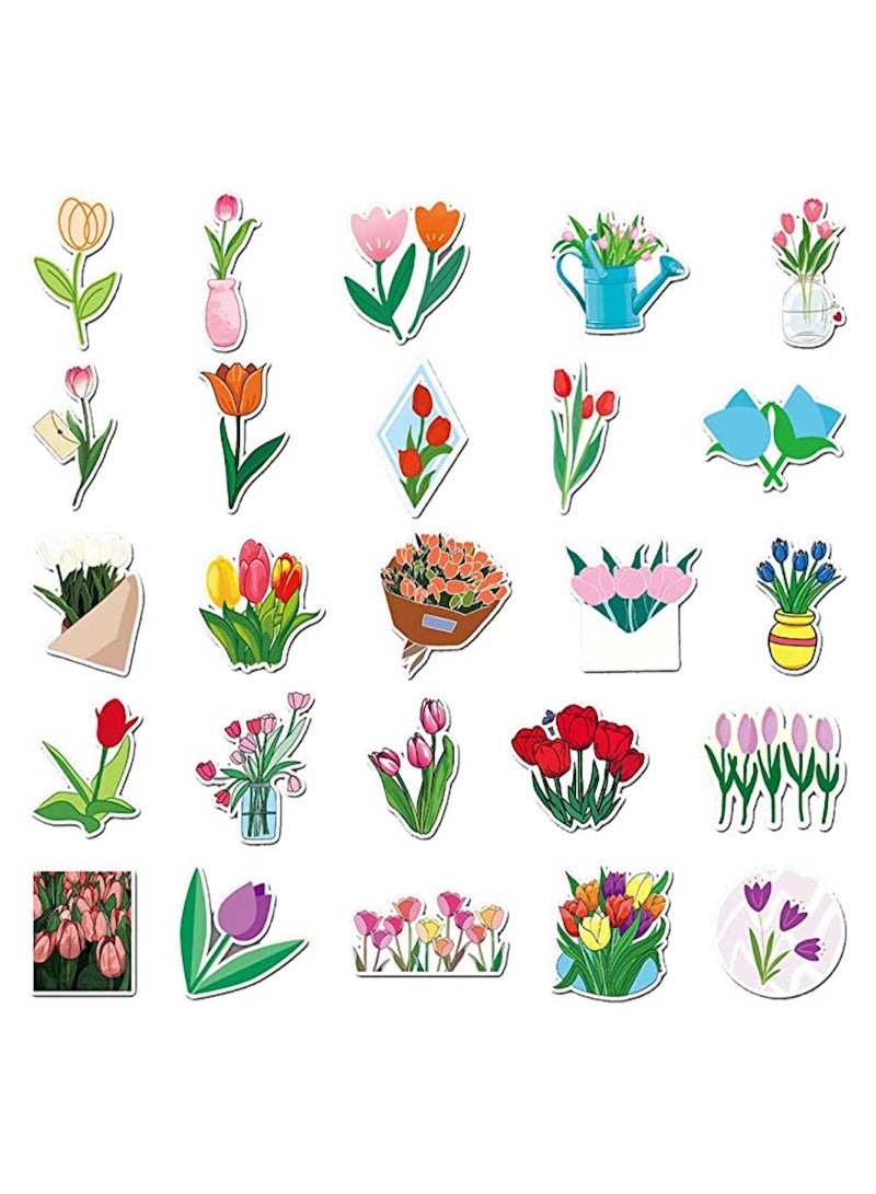 Generic 50PCS Vivid Tulips Stickers for Boys Girls Teens Aesthetic Vinyl Waterproof Stickers for Car Laptop Water Bottle Tablet Scrapbook Cup Bike Phone Vibrant Flowers Decals Stickers Pack  - Image 3