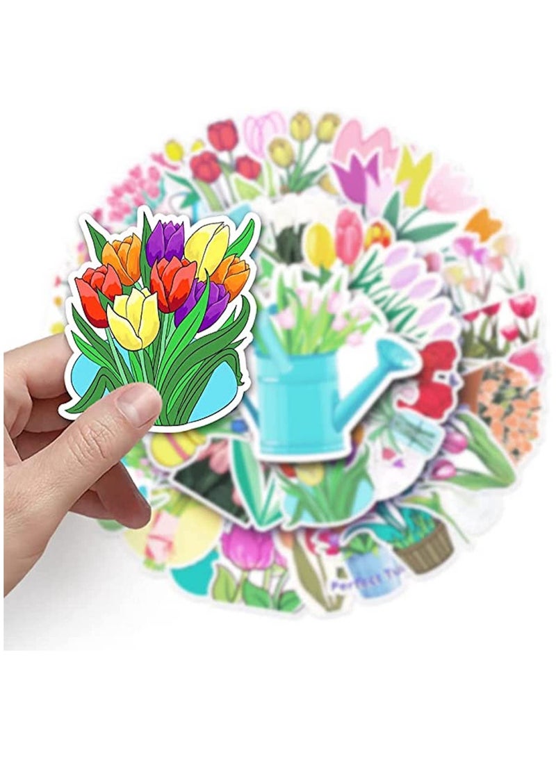 Generic 50PCS Vivid Tulips Stickers for Boys Girls Teens Aesthetic Vinyl Waterproof Stickers for Car Laptop Water Bottle Tablet Scrapbook Cup Bike Phone Vibrant Flowers Decals Stickers Pack  - Image 4