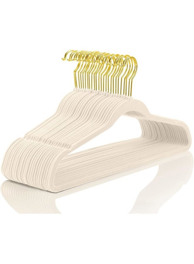MIZGI Premium Velvet Suit Hangers - Pack of 60 Heavy Duty, Non Slip Slimline with Gold Hooks, Space Saving Ivory Velvet Hangers DK-ke-98 - Image 1