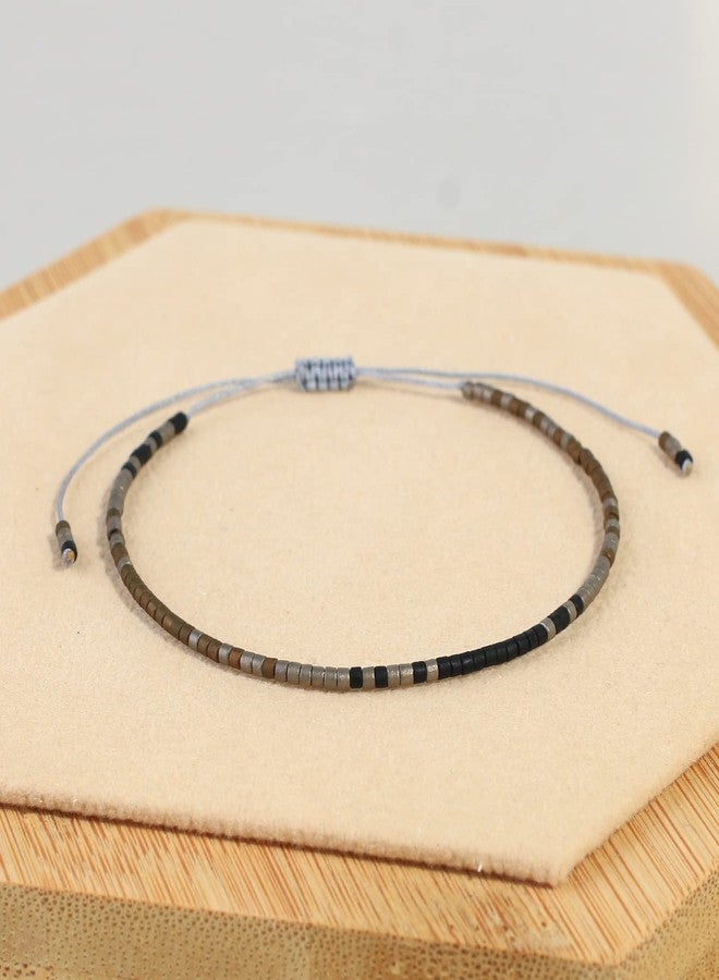 KELITCH New Friendship Bracelet Miyuki Handmade Thin Seed Beads Bracelet for Women (Brown Grey) - Image 3