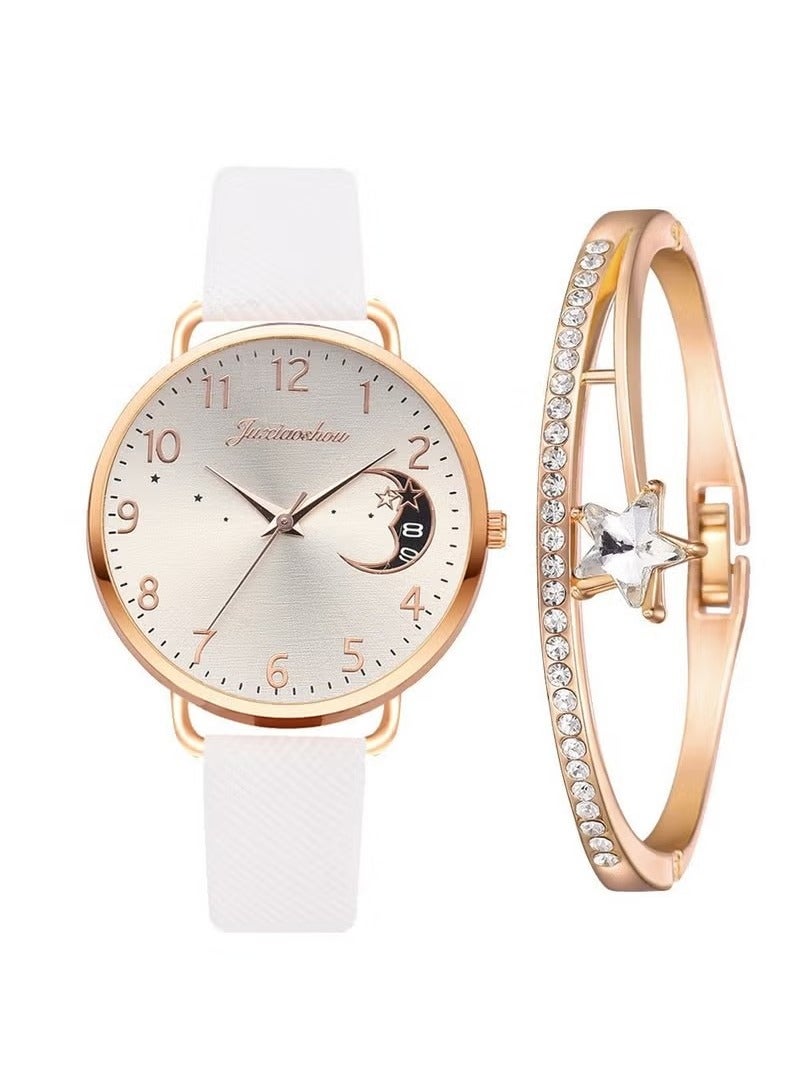 Womens Watch Gifts Set with Bracelet White for Lady Female Girls Minimalist Slim Thin Casual Dress Analog Quartz Wrist Watches - Image 1